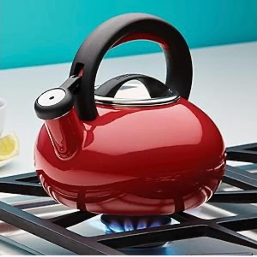 NIB Circulon Sunrise Red Whistling Tea Kettle 1.5 Qt Stovetop